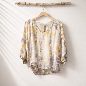 Young Fabulous And Broke ‎ Womens XS Yellow Purple Tie Dye Blouse Oversized Boho